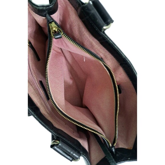 Dooney Bourke Black Crocodile Embossed Leather Logo Lock Hobo Bag Tote Alligator - Picture 13 of 14